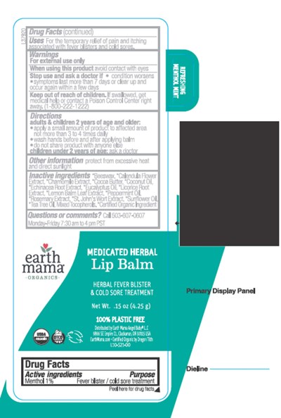 Earth Mama Medicated Herbal Lip Balm 0.15 Oz (4.25 G) Tube Label Artwork (L37920 Earth Mama Medicated Menthol Doublewrap 2024 6 5 Ol Redacted)